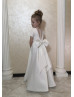 Short Sleeves Ivory Satin Flower Girl Dress